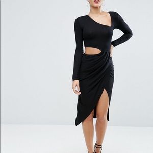Asos cut open wrap midi black dress